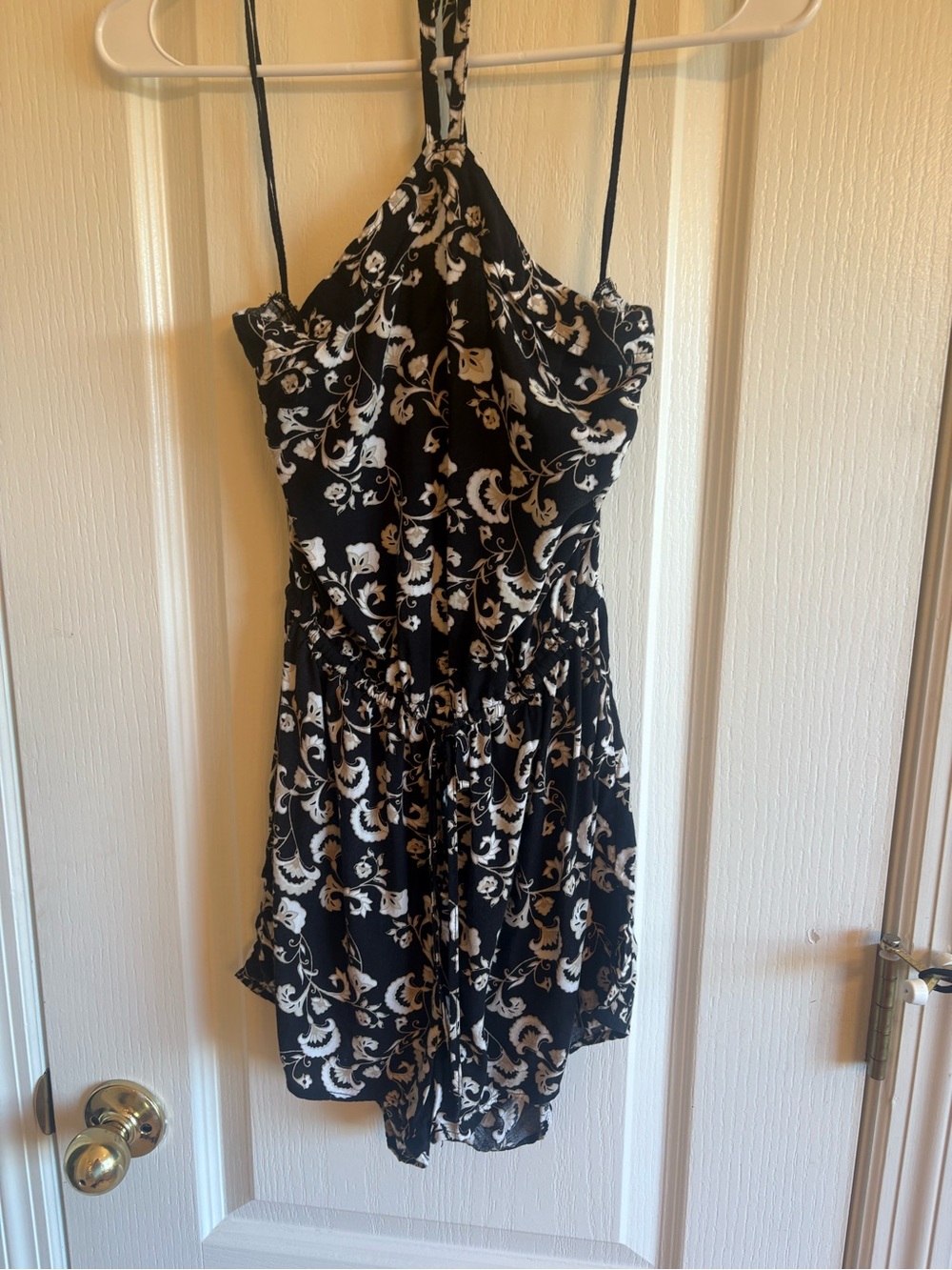 Cape Juby Black and White Floral Halter Romper